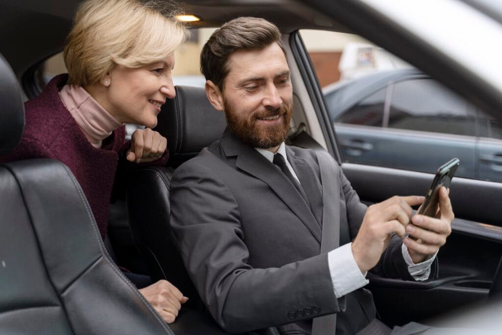 taxi driver female client interacting formal way
